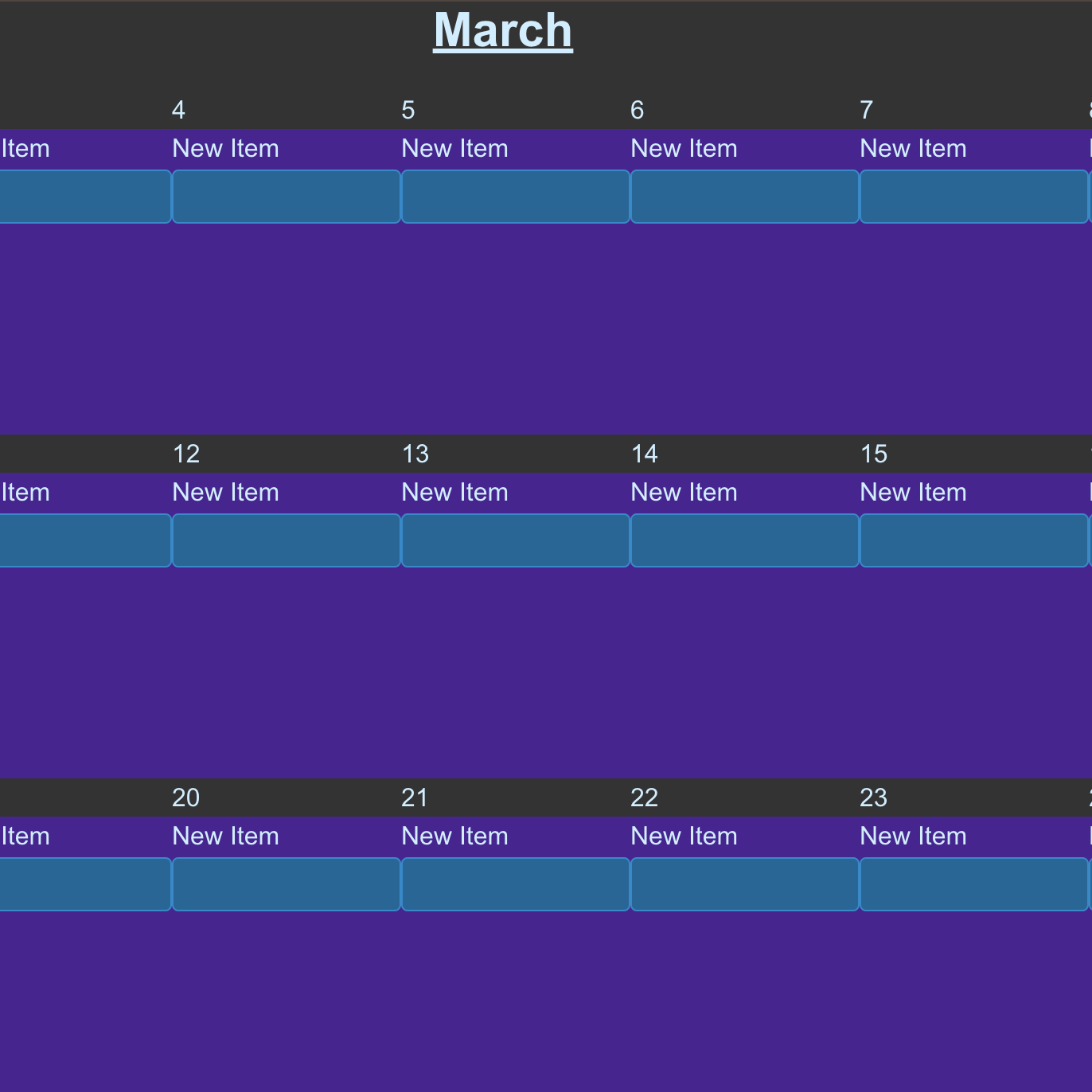 screenshot of react calendar app